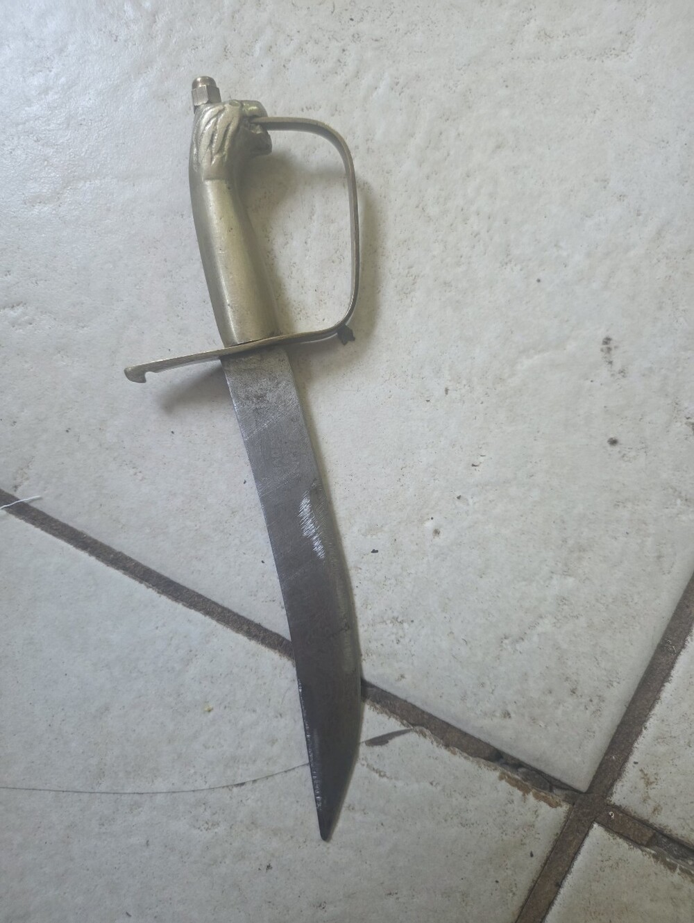 ANTIQUE DAGGER , KNIFE curved BLADE made in India With Brass? Handle 5.5" Blade